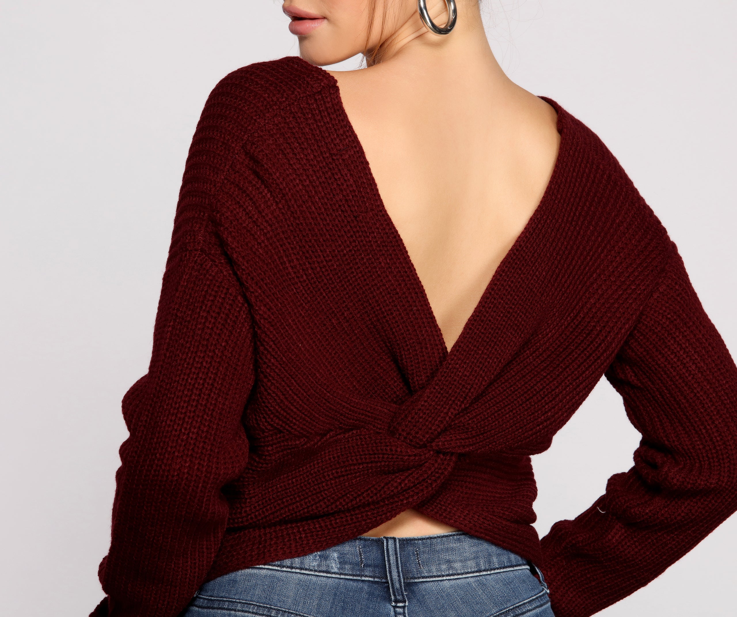 Trendy Knot Back V Neck Sweater - Image 6