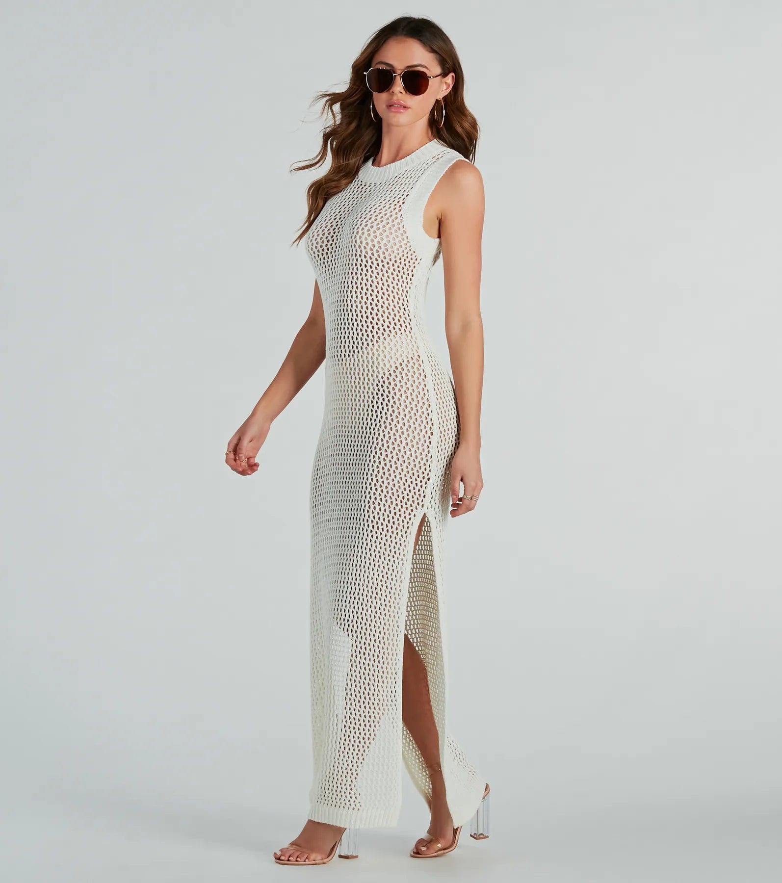 Resort Paradise Crochet Open Back Maxi Dress - Image 3