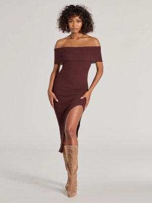 Raise The Bar Ribbed Knit High Slit Midi Dress