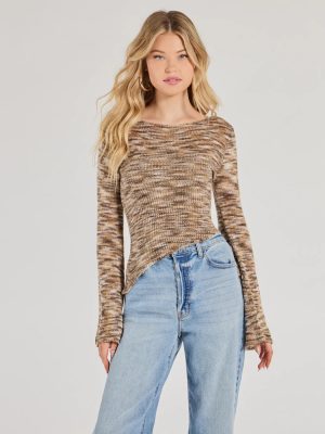 Trendy Impression Asymmetrical Bell Sleeve Knit Top