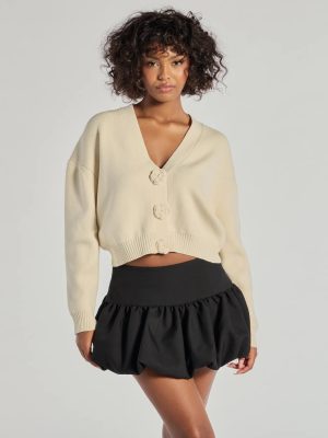 Floral Charm Cropped Cardigan Knit Sweater