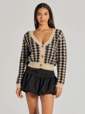 Polished Cozy Houndstooth Eyelash Knit Cardigan