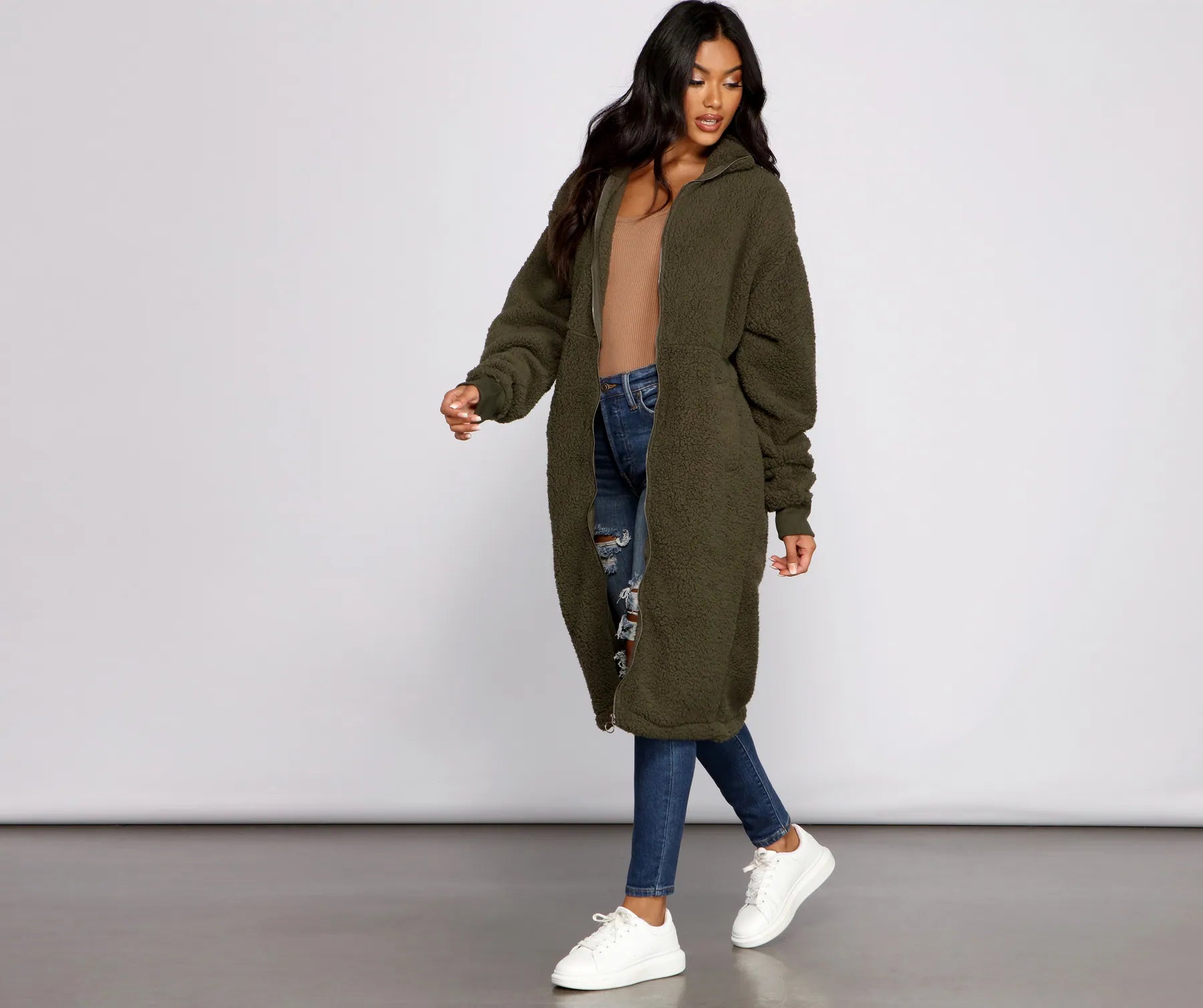 Chic and Cozy Oversized Teddy Trench Coat - Image 11