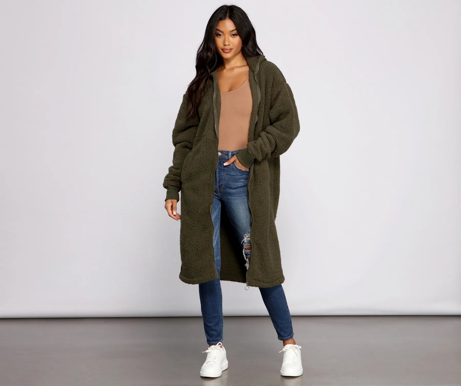 Chic and Cozy Oversized Teddy Trench Coat - Image 15