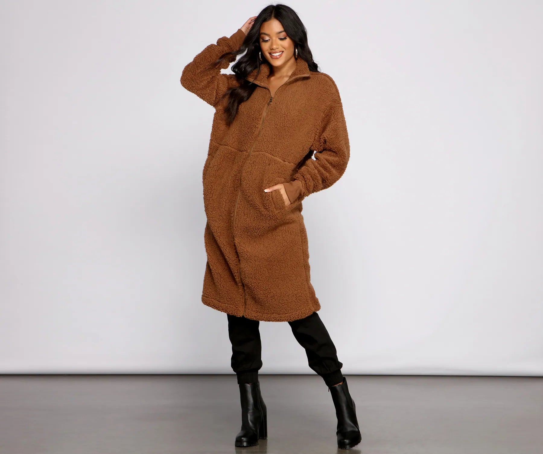 Chic and Cozy Oversized Teddy Trench Coat - Image 9