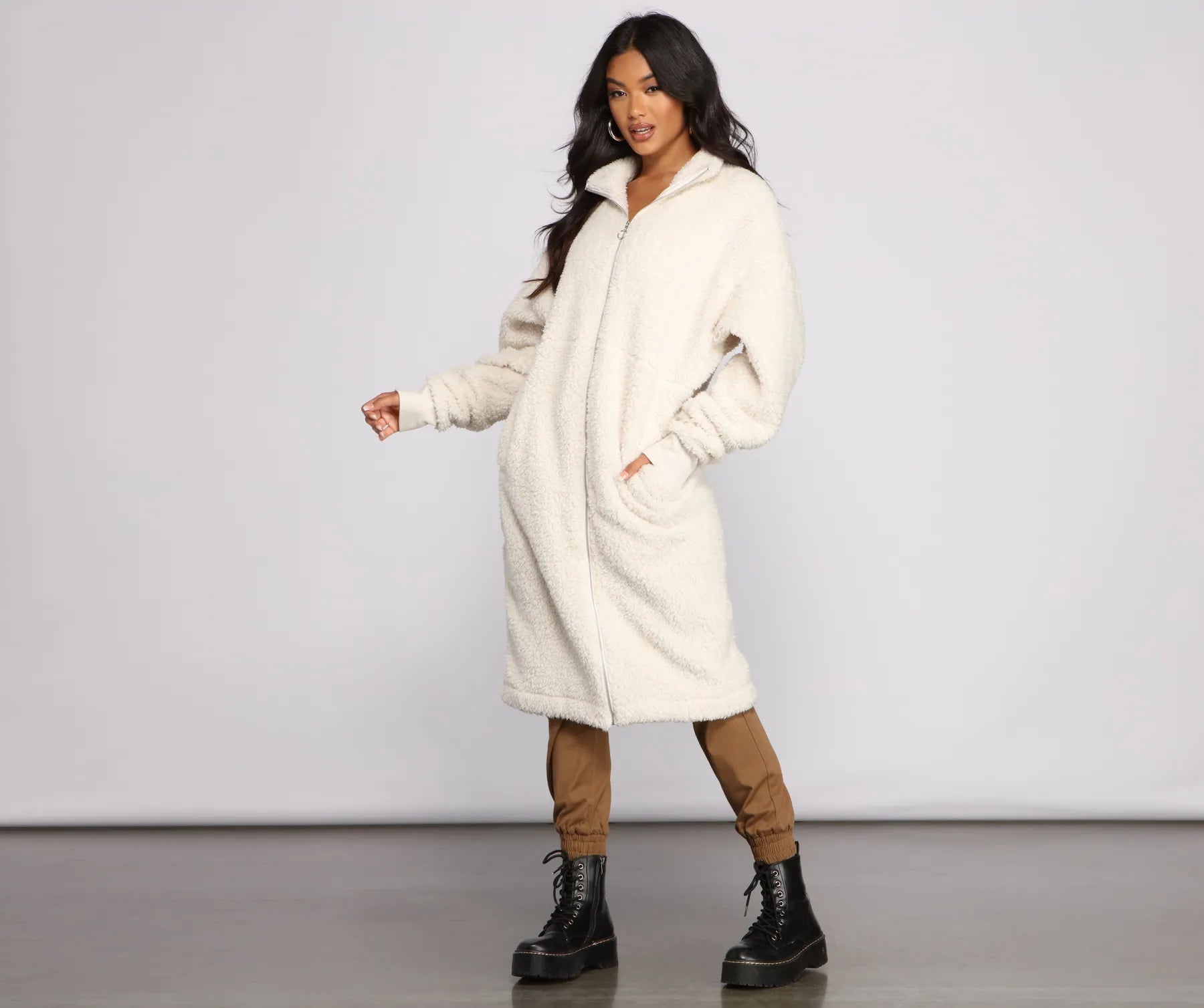 Chic and Cozy Oversized Teddy Trench Coat - Image 4