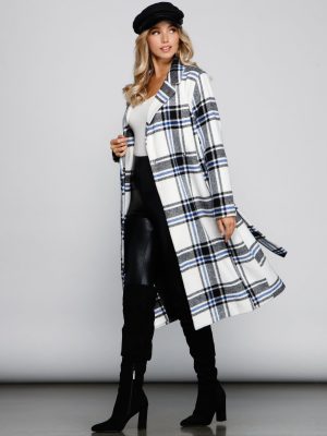 Polished In Plaid Belted Trench Coat