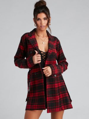 Timeless Chic Plaid Belted Faux Wool Jacket