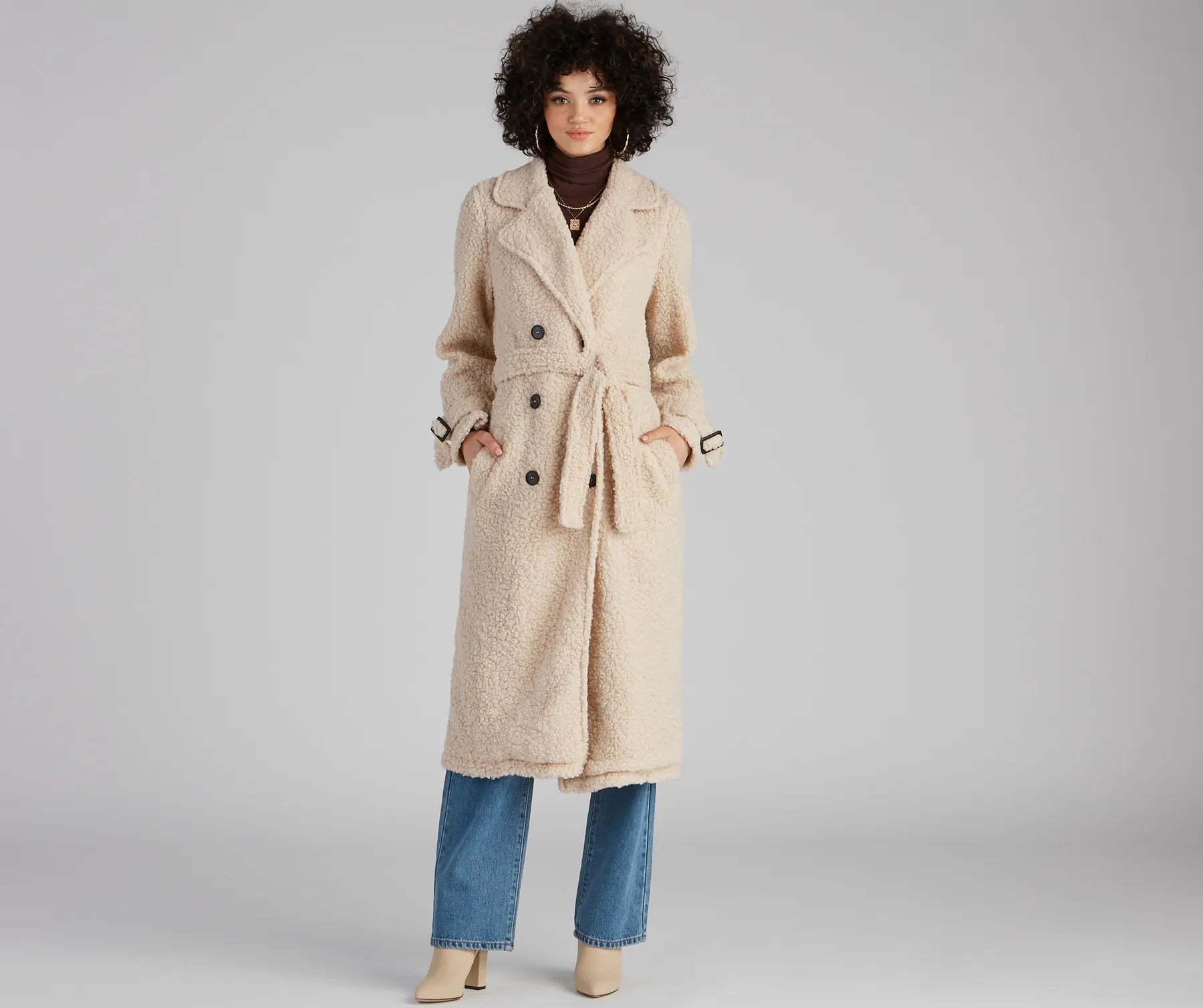 Locking Knit Down Sherpa Long Trench Coat - Image 7