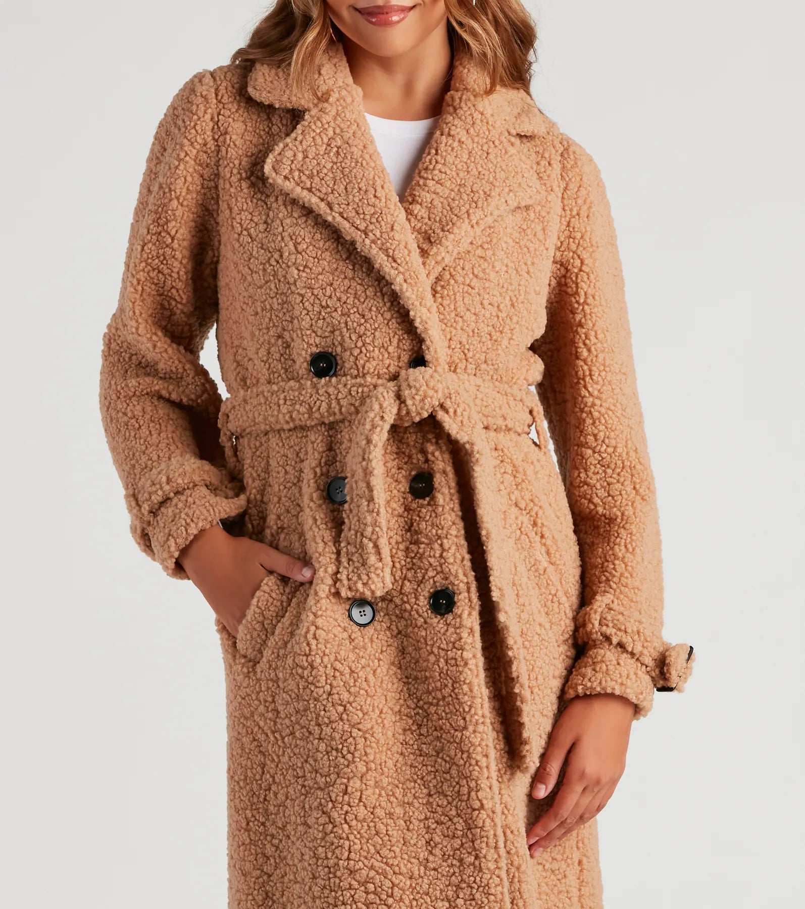 Locking Knit Down Sherpa Long Trench Coat - Image 4