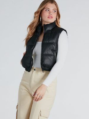 Winter Dreams Faux Leather Sherpa Puffer Vest