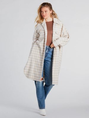 Setting Trends Faux Wool Houndstooth Long Shacket