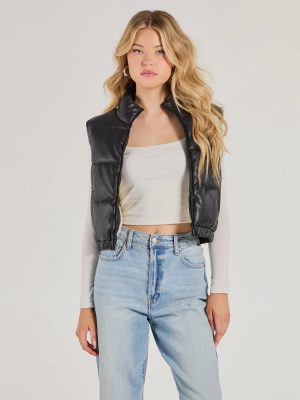 Cuddle Glam Faux Leather Sherpa Lined Puffer Vest