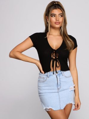 So Cheeky Ribbed Knit Tie Front Top