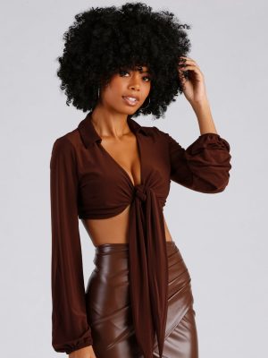 Collared Fun Tie Front Top