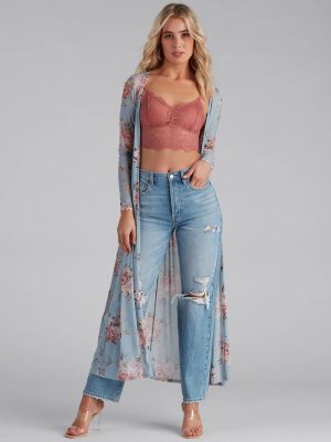 Spring Floral Long Sleeve Duster