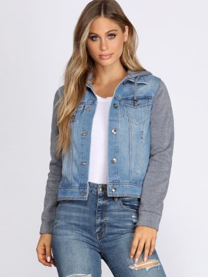 Casual And Classic Denim Hoodie Jacket