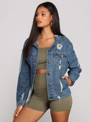 Edgy Everyday Destructed Denim Jacket