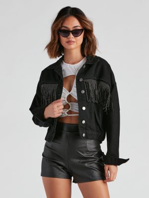 Rodeo Chick Denim Stud Fringe Jacket