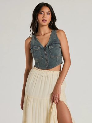 Definite Icon Zip Up Pocket Denim Vest