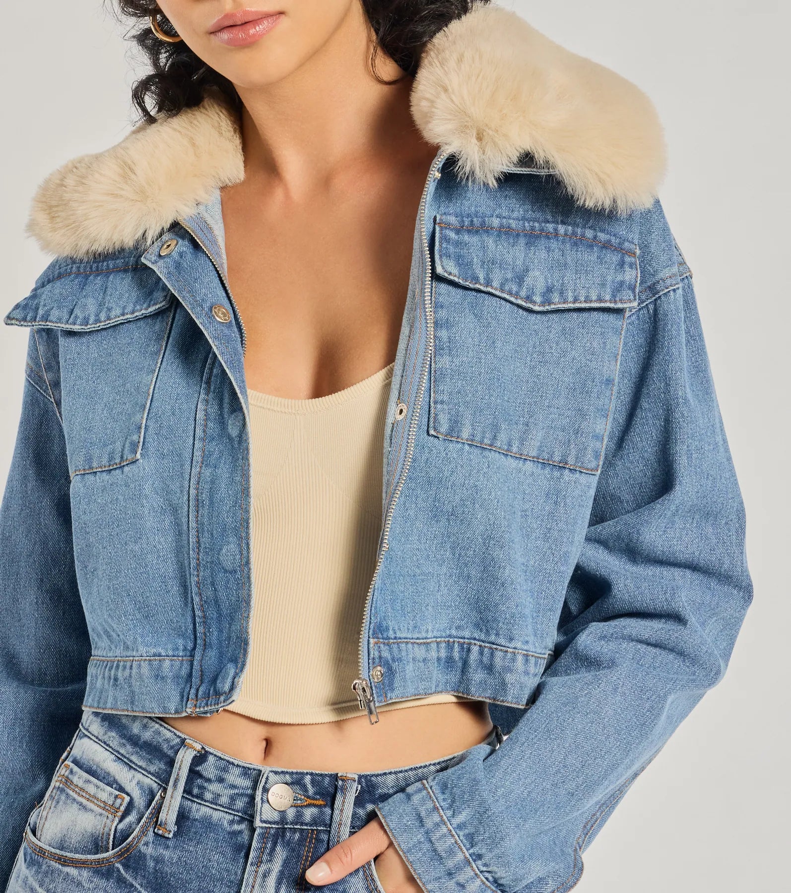 Casual Trendsetter Faux Fur Denim Trucker Jacket - Image 4
