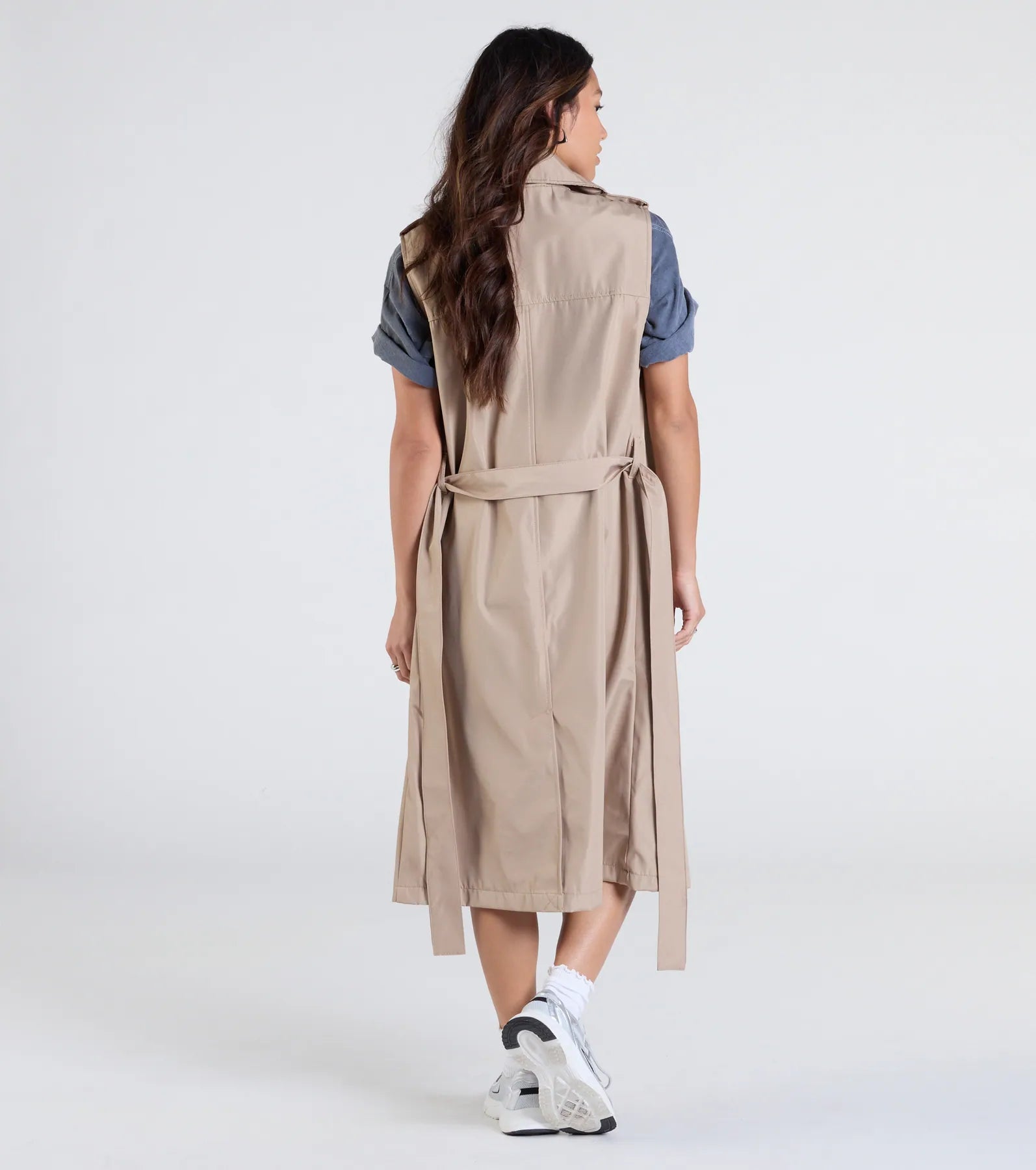 Classic Layer Tie-Front Belted Trench Vest - Image 2