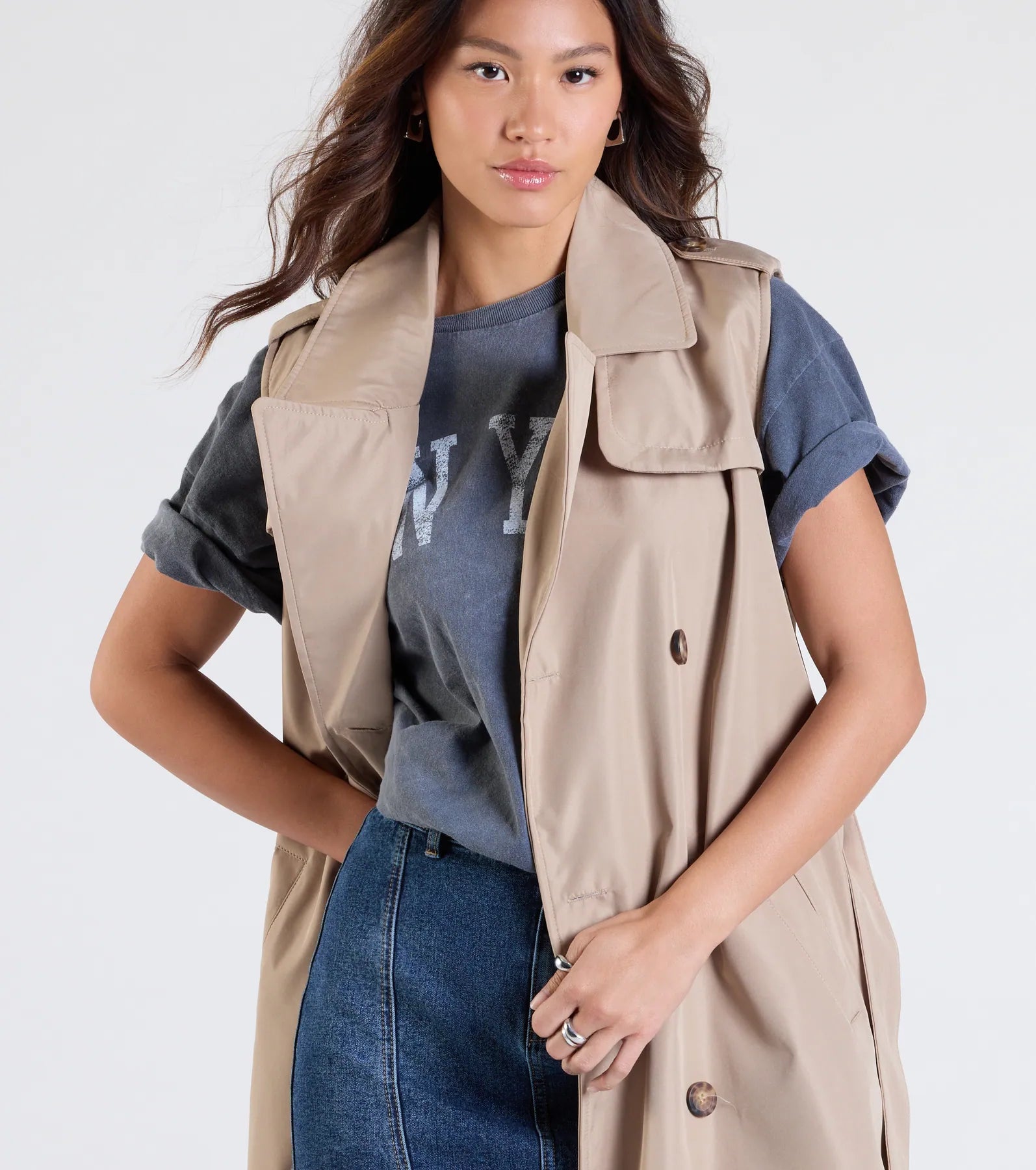 Classic Layer Tie-Front Belted Trench Vest - Image 3