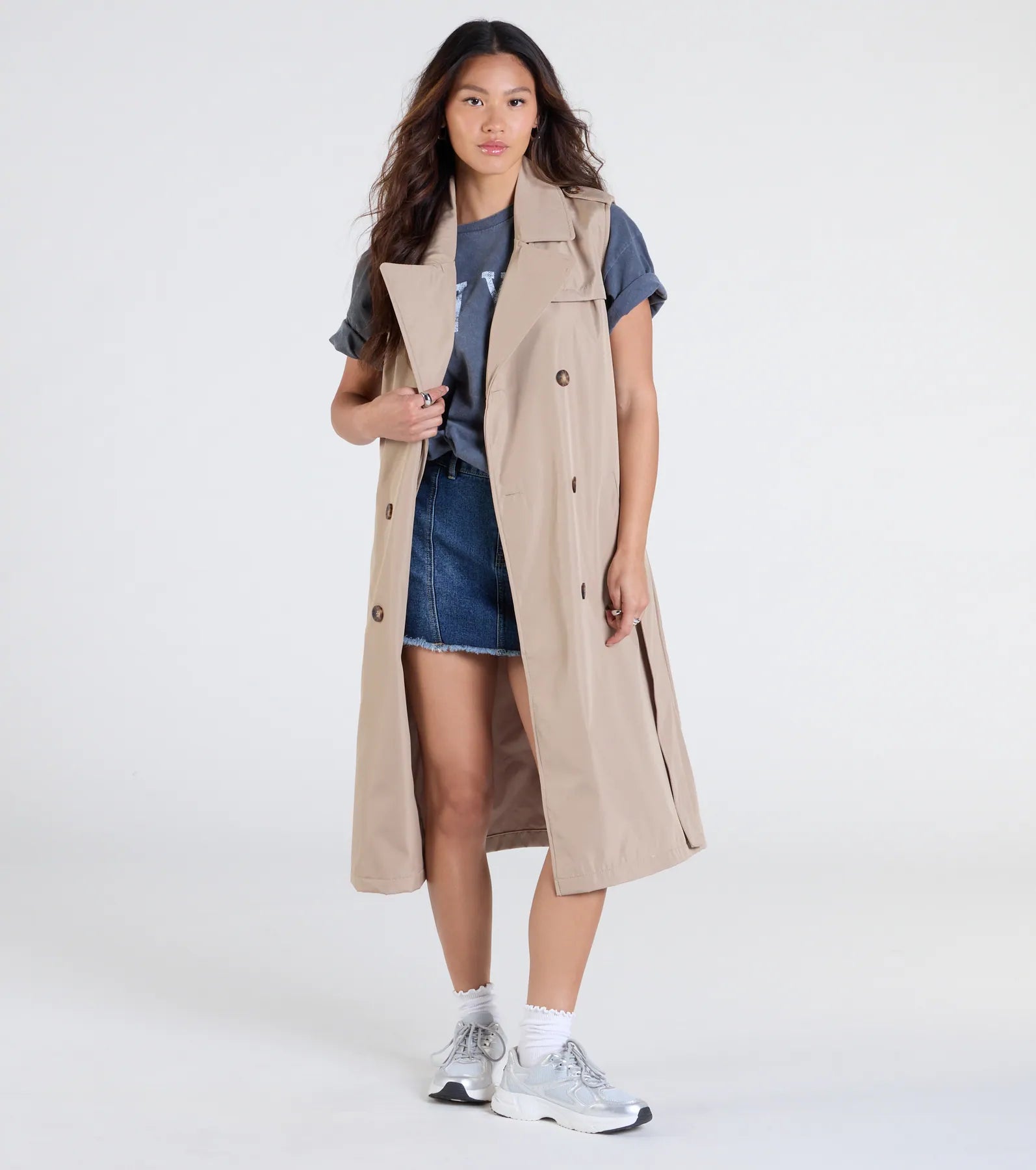 Classic Layer Tie-Front Belted Trench Vest - Image 4