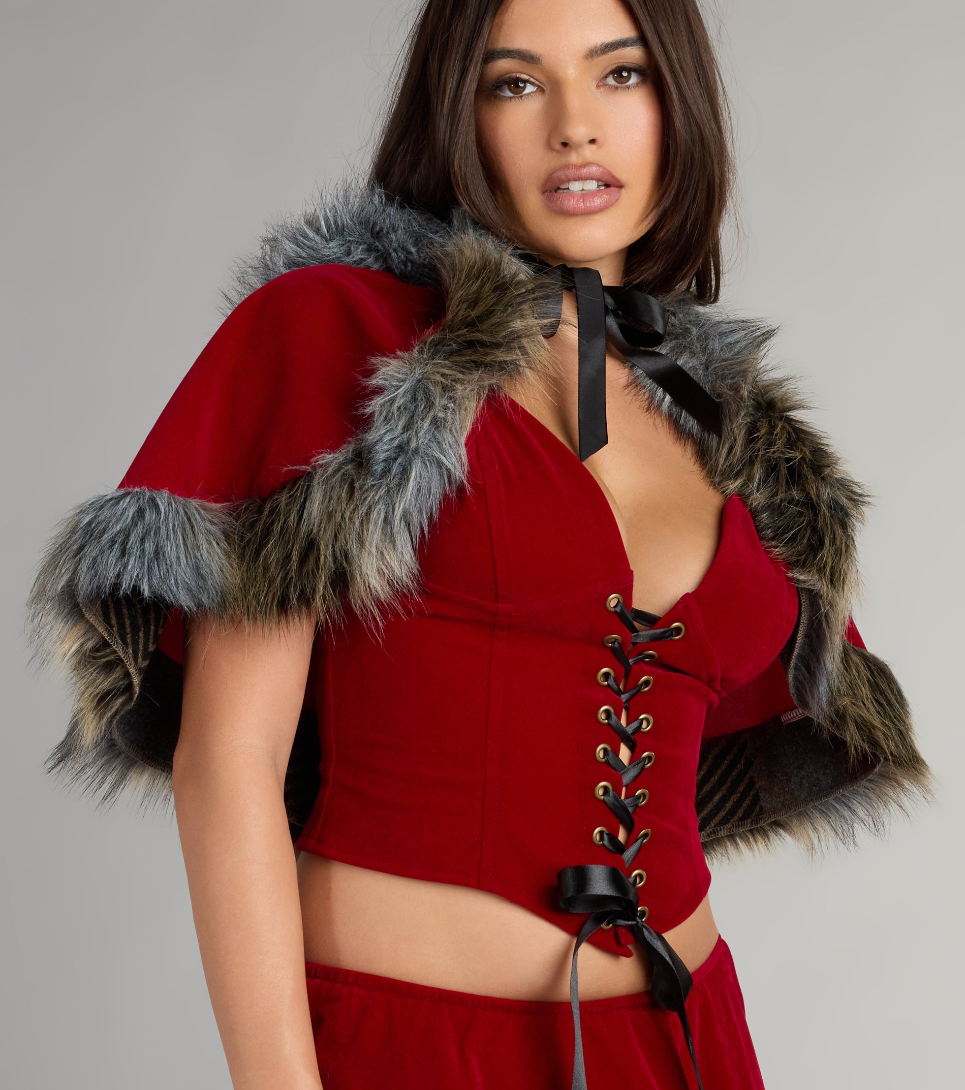 Little Red Velvet Hooded Cape - Image 5