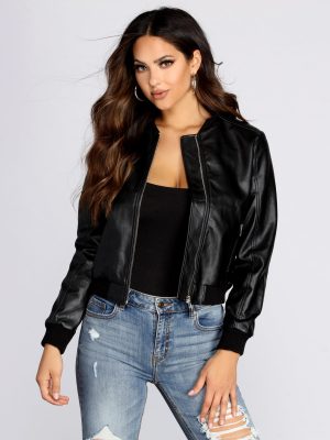 Faux Leather Bomber Jacket