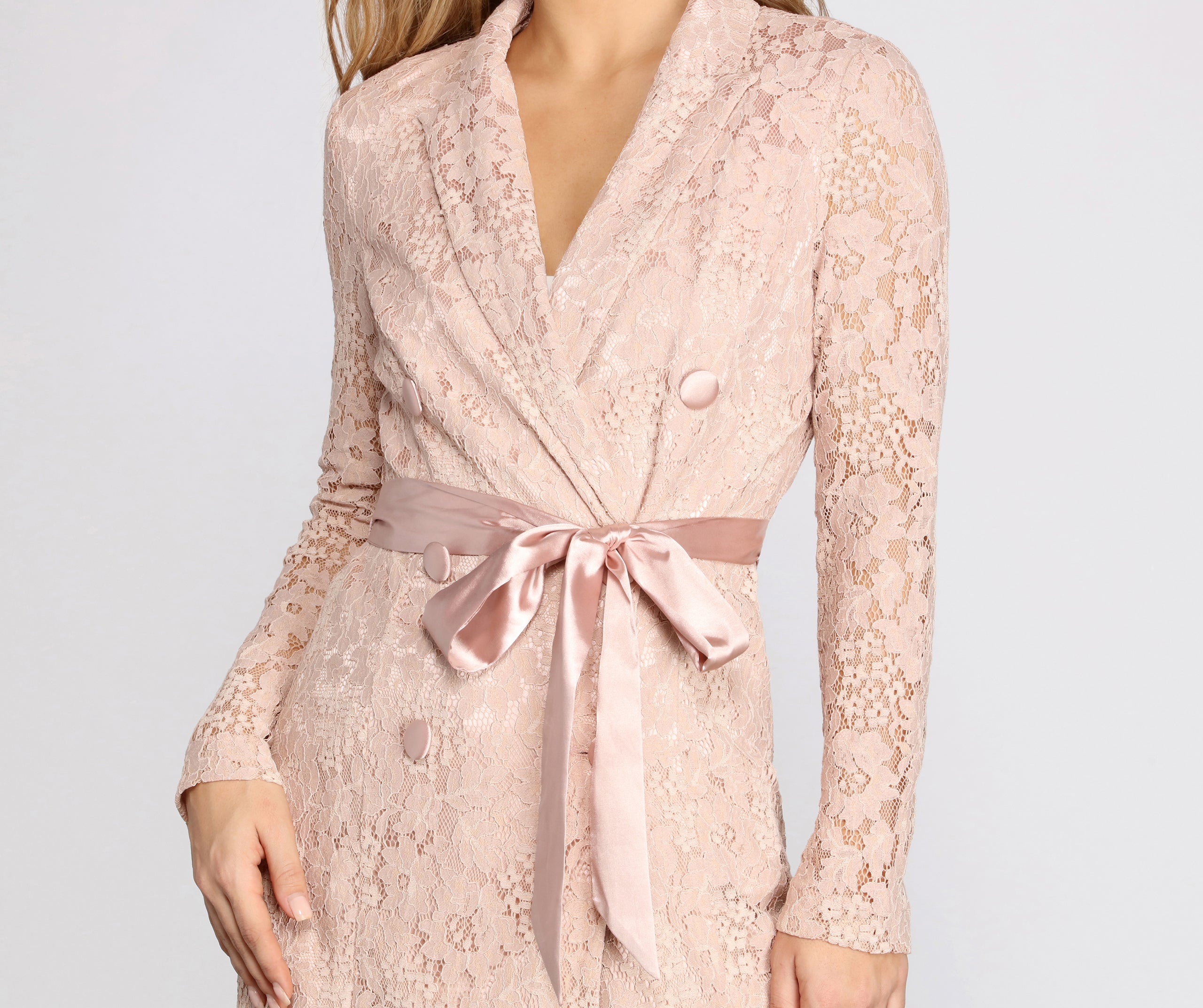 True Love Satin Belted Lace Trench Coat - Image 3