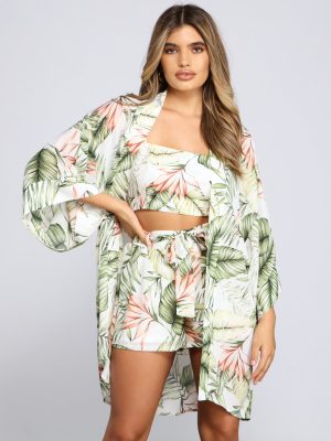 Vacay On My Mind Tropical Print Kimono
