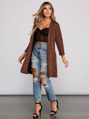 A Chic Look Faux Suede Blazer