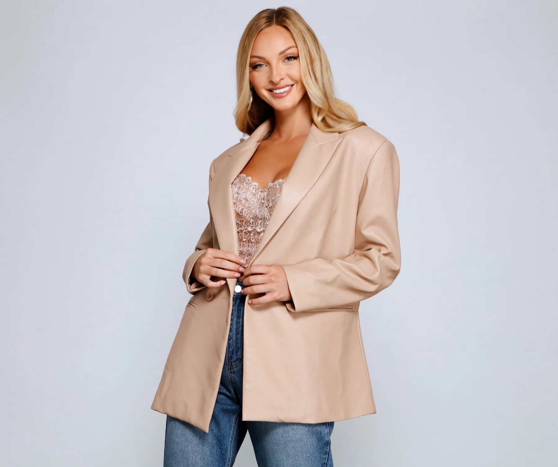 Trendy Oversized Faux Leather Blazer - Image 5