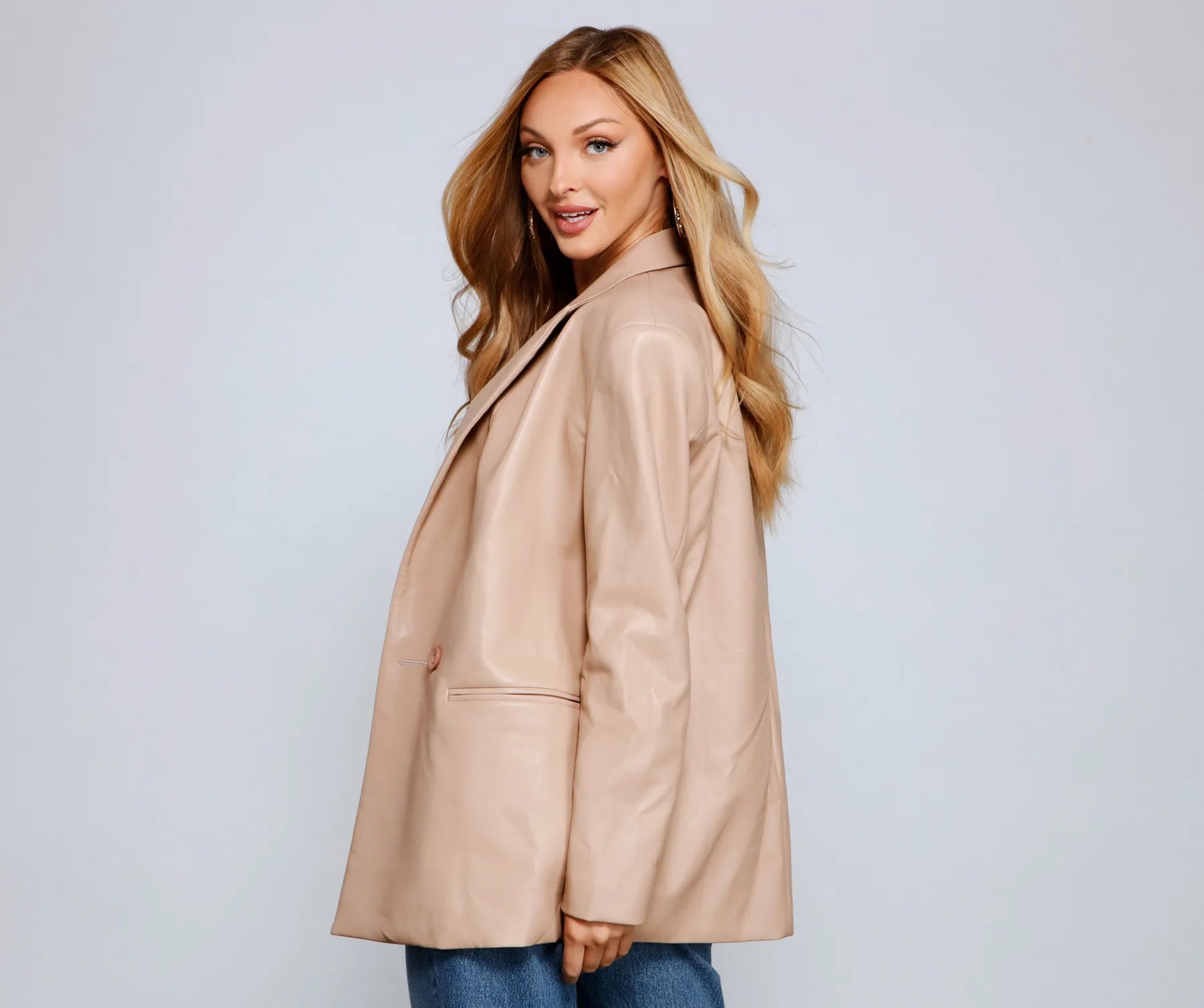 Trendy Oversized Faux Leather Blazer - Image 6