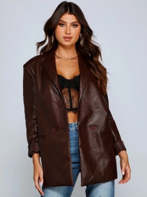 Trendy Oversized Faux Leather Blazer