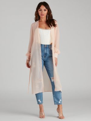 Chic Sheer Chiffon Belted Trench