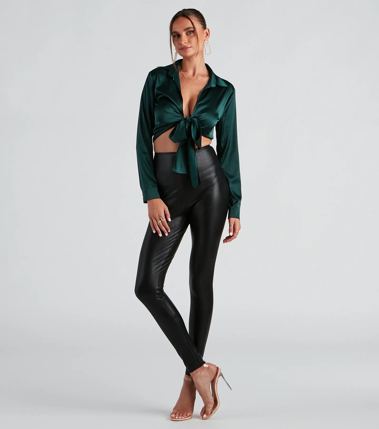So Sleek Satin Tie-Front Blouse - Image 24