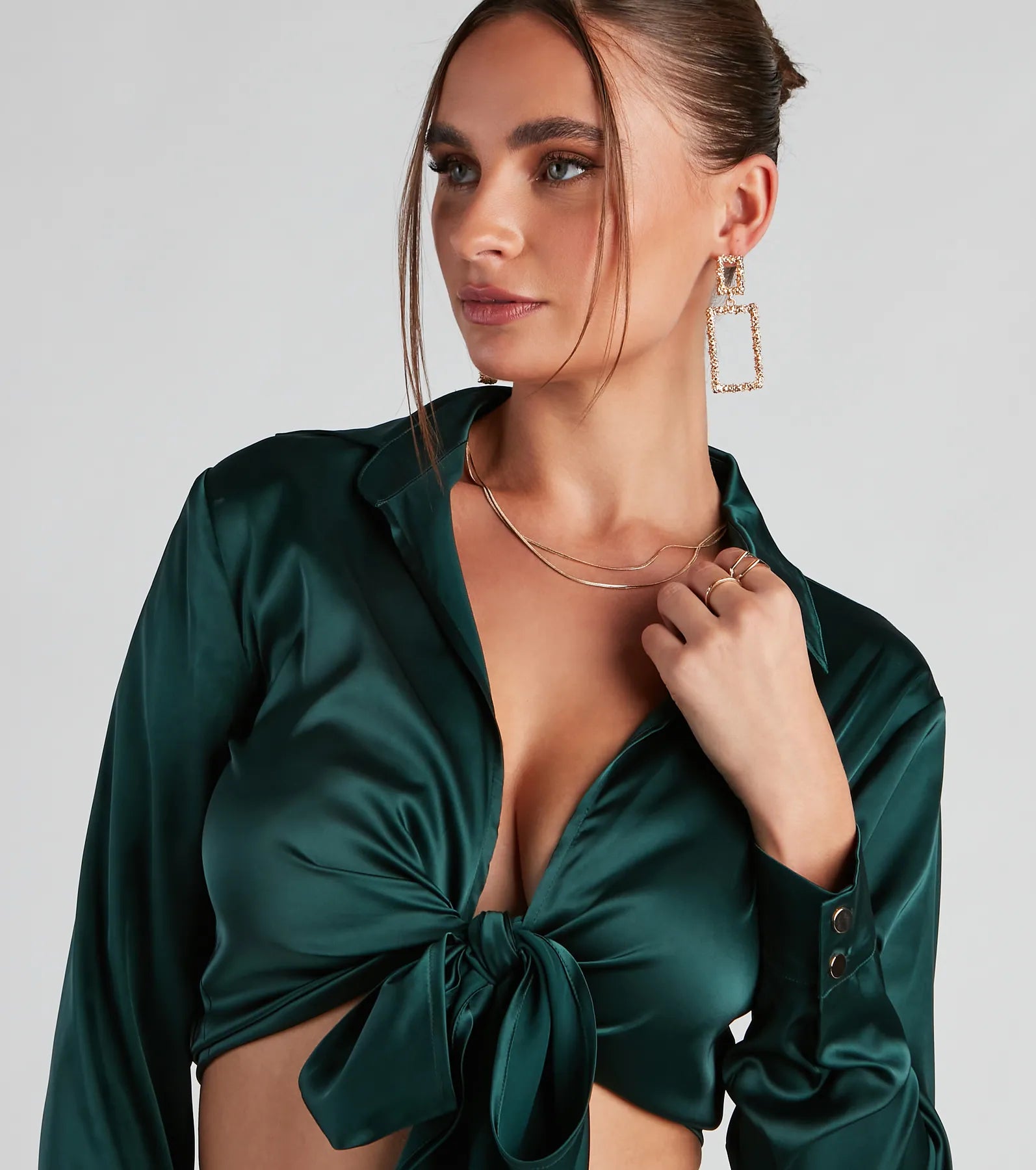 So Sleek Satin Tie-Front Blouse - Image 26