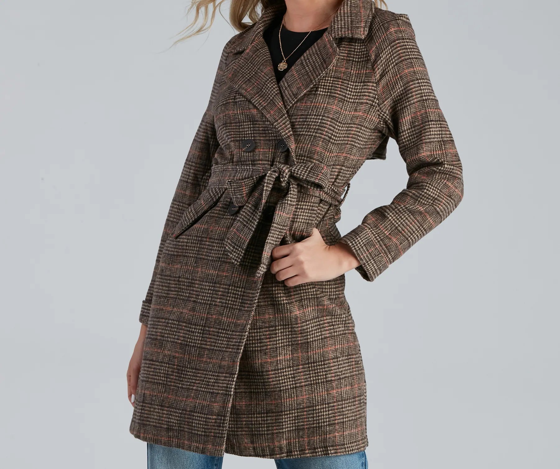 Uptown Plaid Trench Coat - Image 3