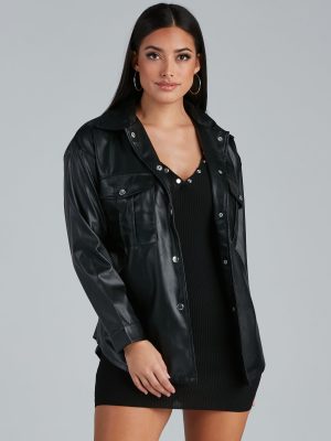 Sleek Trends Faux Leather Tie-Waist Shacket