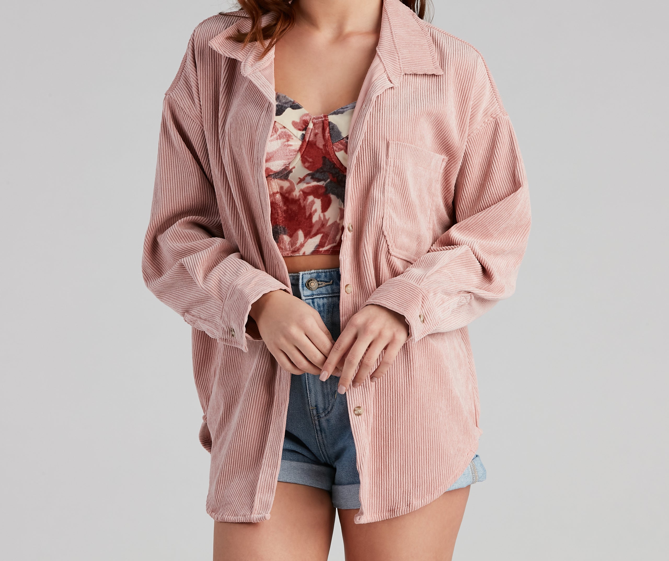 Trendy Oversized Corduroy Shacket - Image 4