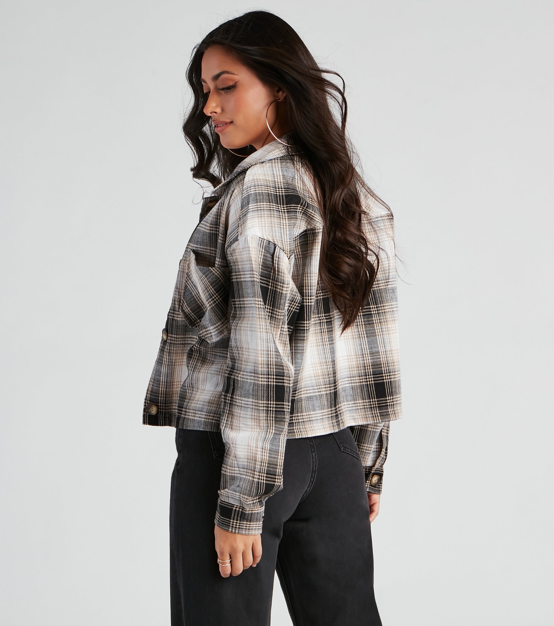 Chill Temps Plaid Crop Shacket - Image 2