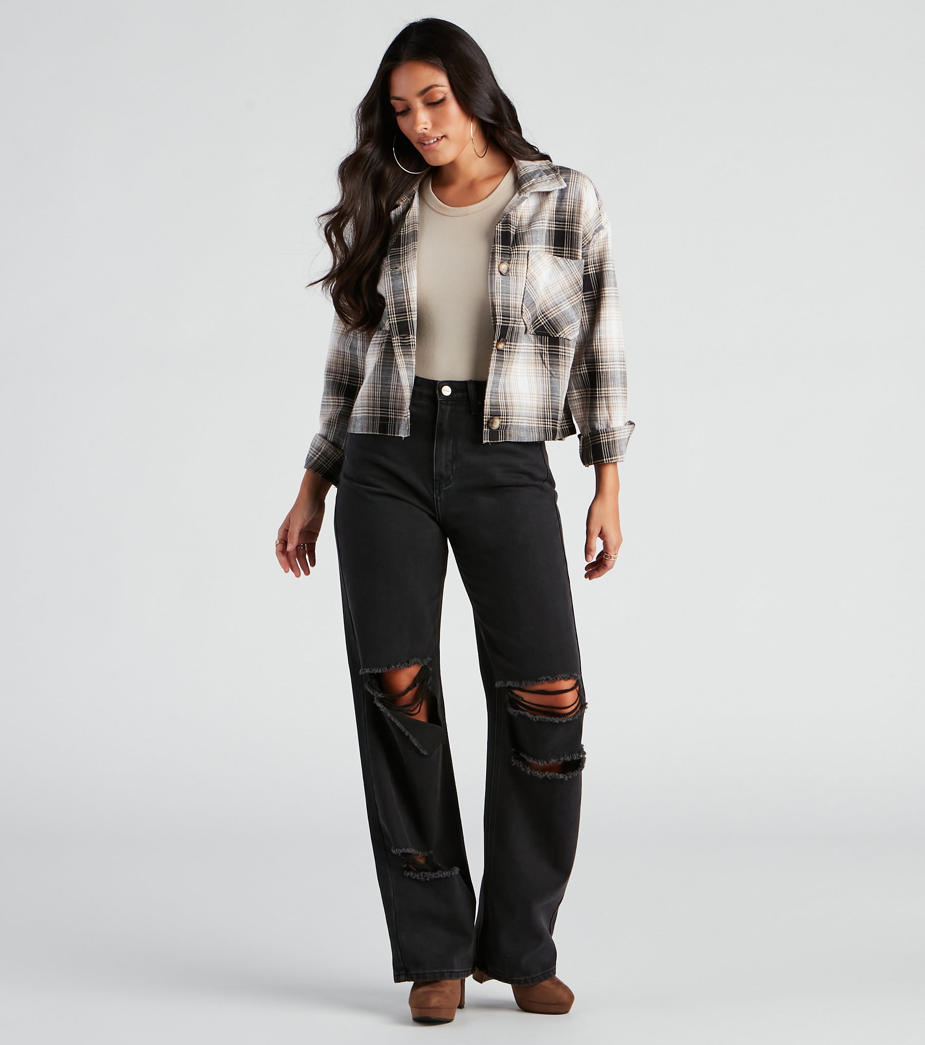 Chill Temps Plaid Crop Shacket - Image 3