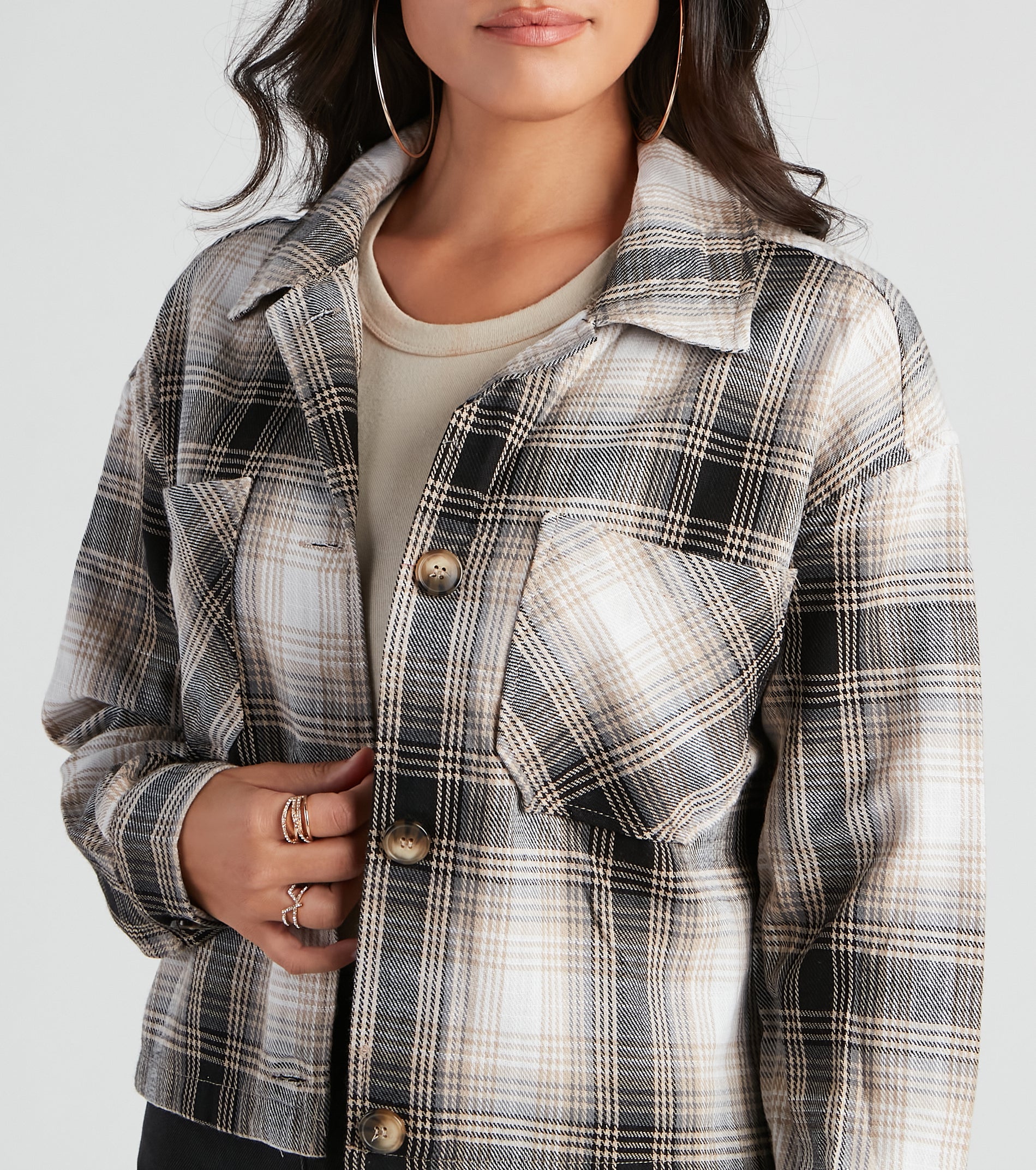 Chill Temps Plaid Crop Shacket - Image 4