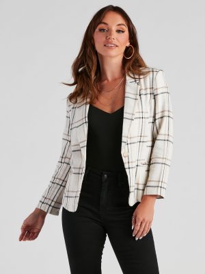 Plaid Haven Casual Woven Blazer