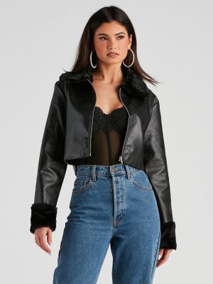 Downtown Style Faux Fur Moto Jacket