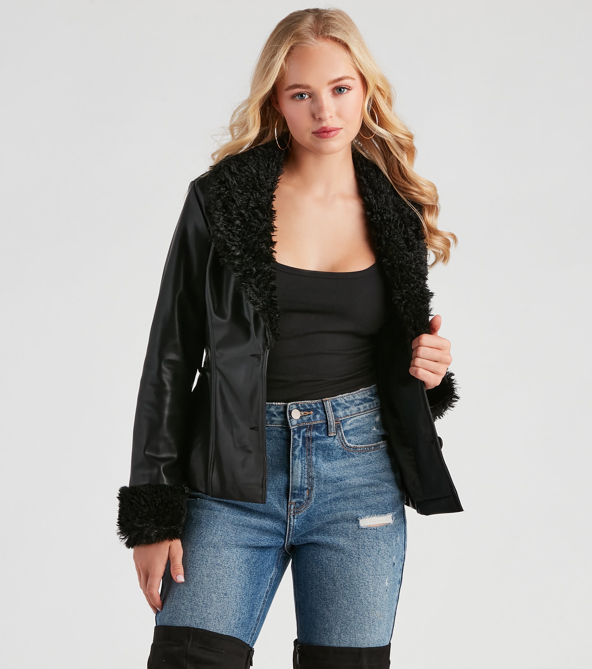 Utterly Fab Faux Fur Leather Blazer - Image 5