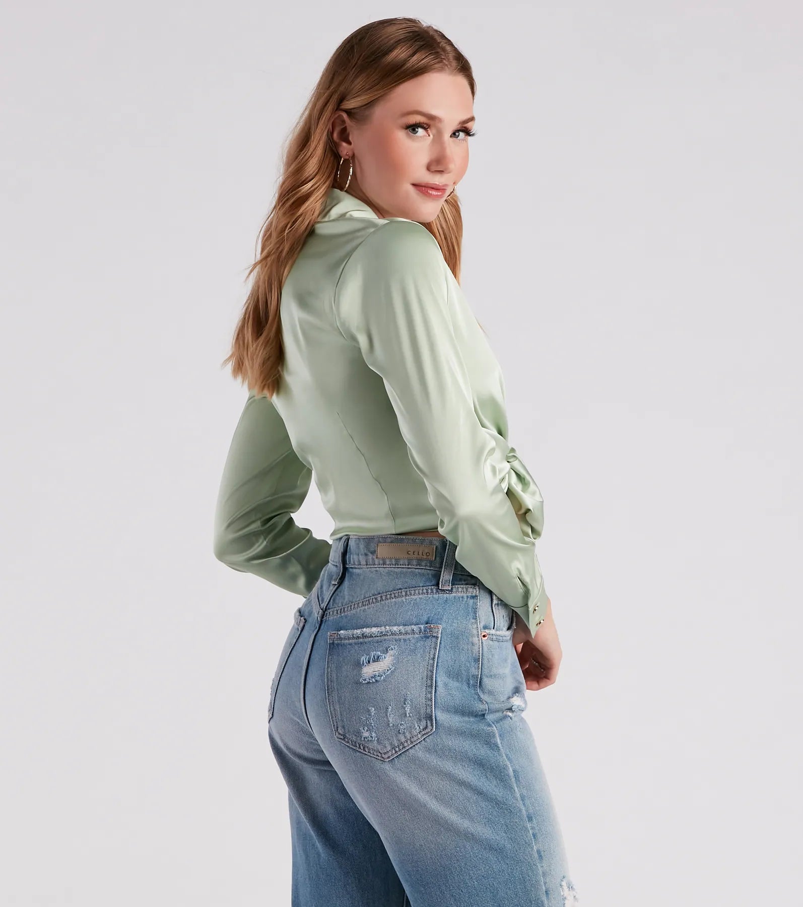 So Sleek Satin Tie-Front Blouse - Image 41