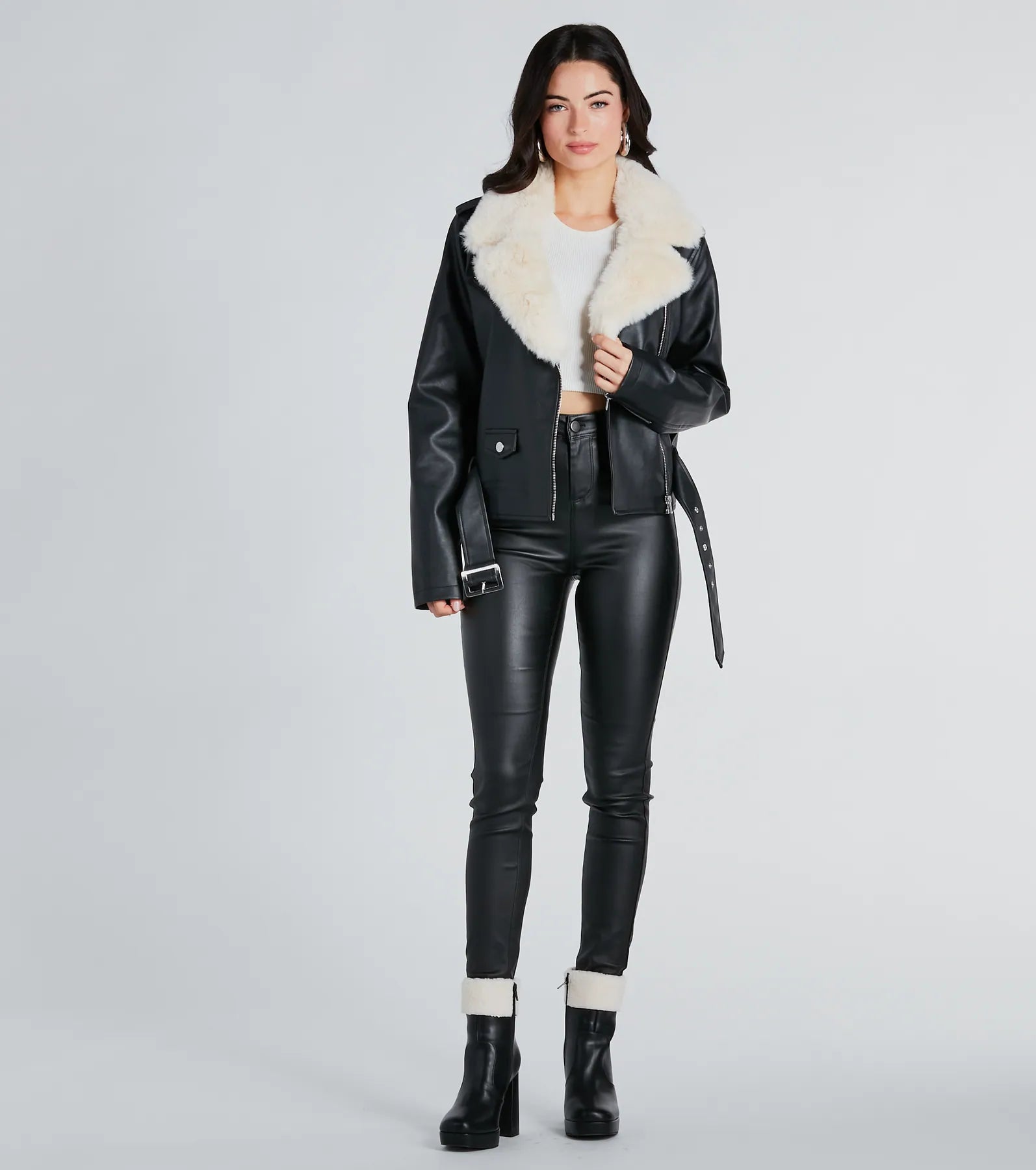 Always Elevated Faux Fur Trim Faux Leather Jacket - Image 3